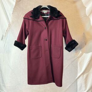 Belinda Hughes 14 Burgundy VTG  Embroidered Wool Long Coat Cottagecore Luxe